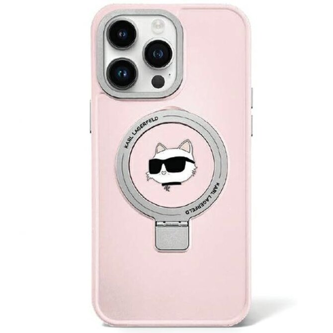 Kryt Karl Lagerfeld KLHMP15SHMRSCHP Apple iPhone 15 hardcase Ring Stand Choupette Head MagSafe pink