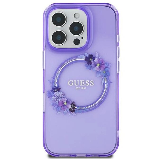 Kryt Guess GUHMP16SHFWFCU Apple iPhone 16 hardcase IML Flowers Wreath MagSafe purple