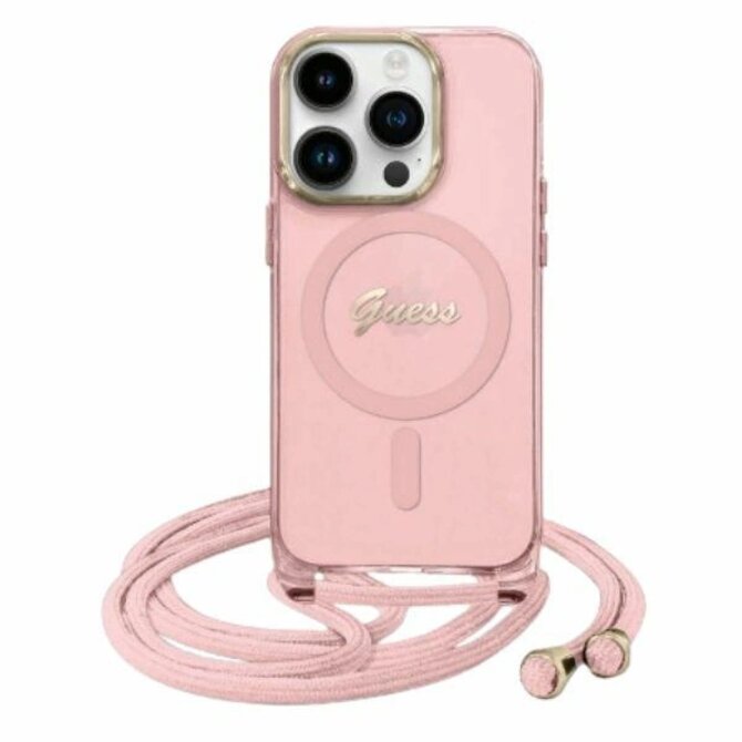 Kryt Guess GUHMP16SHCTSGNSP Apple iPhone 16 hardcase Crossbody Cord Script MagSafe pink