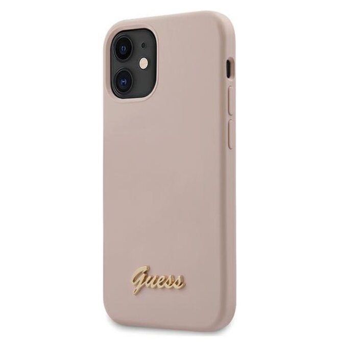 Kryt Guess GUHCP12SLSLMGLP Apple iPhone 12 mini light pink hardcase Silicone Script Gold Logo