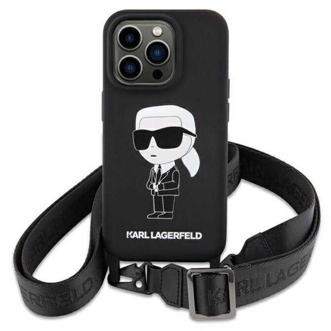 Kryt Karl Lagerfeld KLHCP15SSCBSKNK Apple iPhone 15 hardcase Crossbody Silicone Ikonik black