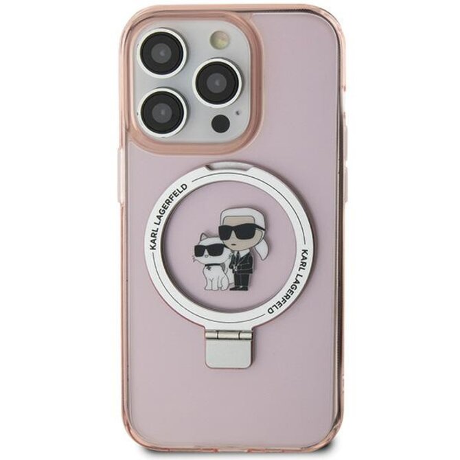 Kryt Karl Lagerfeld KLHMP15SHMRSKCP Apple iPhone 15 hardcase Ring Stand Karl&Choupettte MagSafe pink