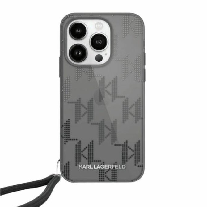 Kryt Karl Lagerfeld KLHCP15LHKDPNSK Apple iPhone 15 Pro hardcase IML Mono KL Pattern & Cord black