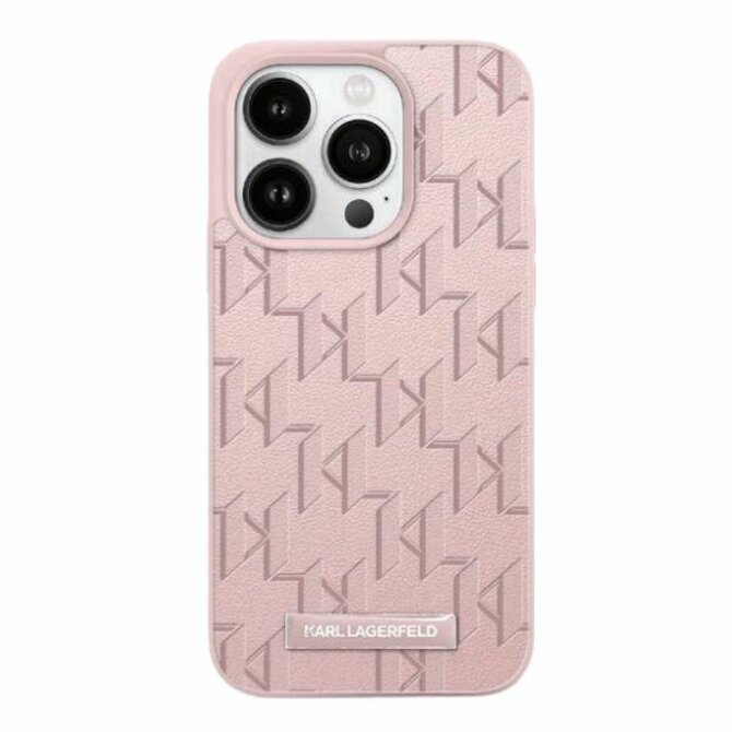 Kryt Karl Lagerfeld KLHMP15LPKHPORPP Apple iPhone 15 Pro hardcase Leather Monogram Metal Logo pink