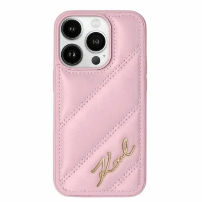 Kryt Karl Lagerfeld KLHCP15SPQDSMGP Apple iPhone 15 / 14 / 13 hardcase Diagonal Quilted Script pink