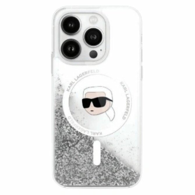 Kryt Karl Lagerfeld KLHMP16LLGKISGH Apple iPhone 16 Pro hardcase Liquid Glitter Karl Head Magsafe transparent