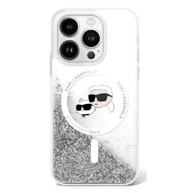 Kryt Karl Lagerfeld KLHMP16MLGKCSGH Apple iPhone 16 Plus hardcase Liquid Glitter Karl&Choupette Head Magsafe transparent