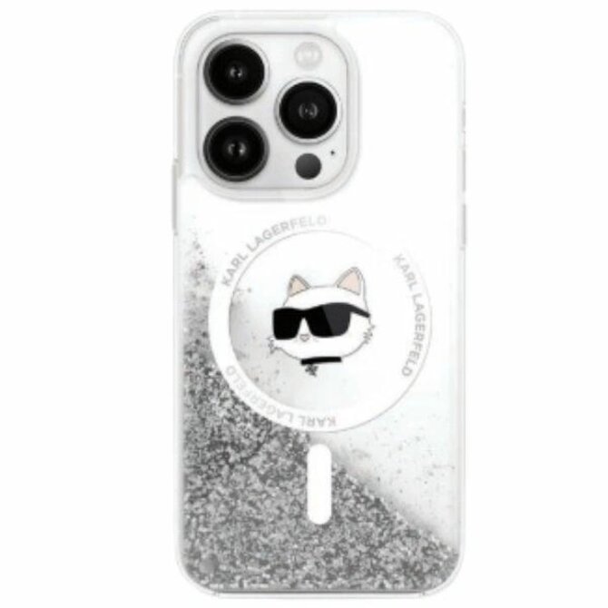 Kryt Karl Lagerfeld KLHMP16SLGCHSGH Apple iPhone 16 hardcase Liquid Glitter Choupette Head Magsafe transparent