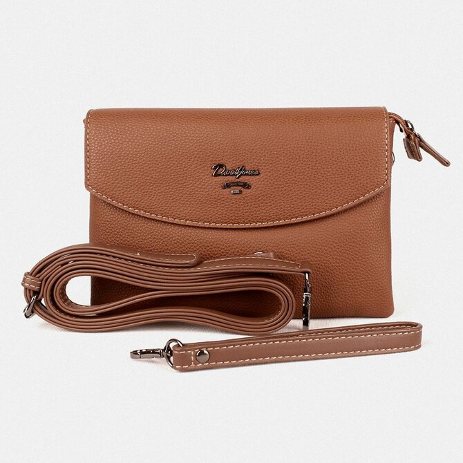 Tříoddílová hnědá crossbody kabelka (psaníčko) David Jones CM4028 hnědá, syntetická kůže