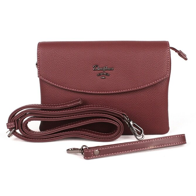 Tříoddílová tmavěčervená crossbody kabelka (psaníčko) David Jones CM4028 červená, syntetická kůže