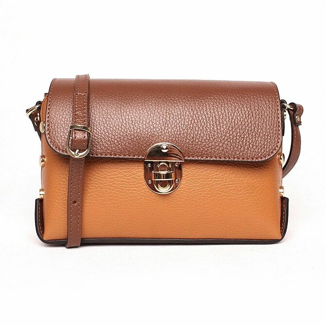 Malá hnědá pevná kožená kabelka na rameno/crossbody Vera Pelle 331 hnědá, kůže