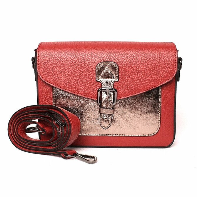 Červeno-zlatá pevná kožená crossbody kabelka / aktovka no. 822 červená, kůže