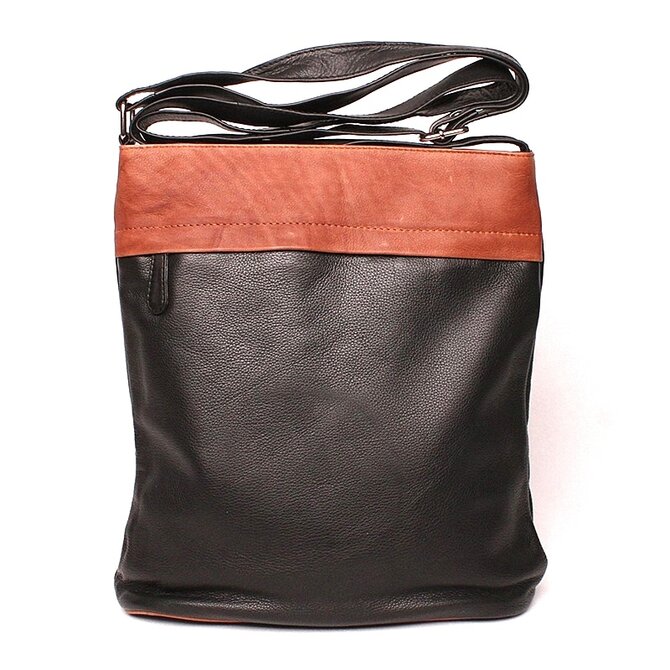 Středně velká černo-hnědá kožená crossbody kabelka CiNiNO no. 1465 černá, kůže