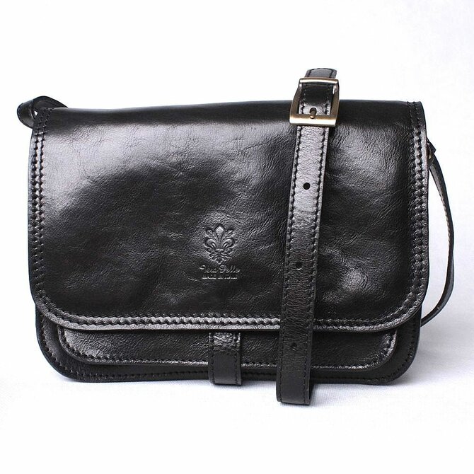 Černá středně velká kožená crossbody kabelka no. 444 černá, kůže