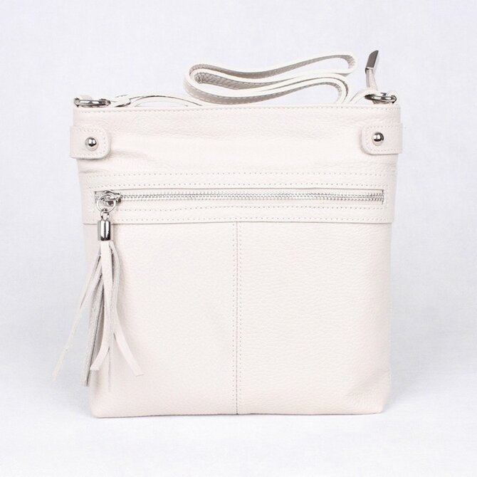 Malá kožená světlá lattéá crossbody kabelka Vera Pelle no. 60 béžová, kůže