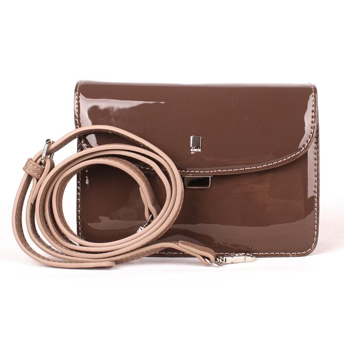 Pětiddílová malá pevná lesklá hnědá crossbody kabelka David Jones CM4024 hnědá, syntetická kůže