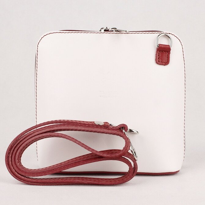 Bílo-červená malá kožená crossbody kabelka no. 55 bílá, kůže