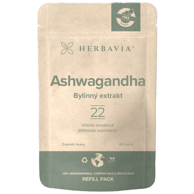 Ashwagandha - REFILL PACK bylinný extrakt - 60 kapslí / Herbavia.cz