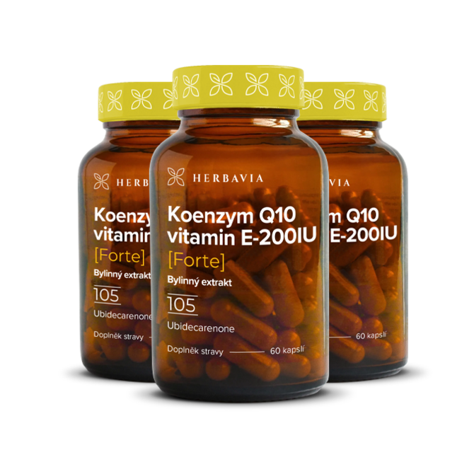 Koenzym Q10 + vitamín E 200IU FORTE- 2+1 ZDARMA- 3x60 kapslí / Herbavia.cz